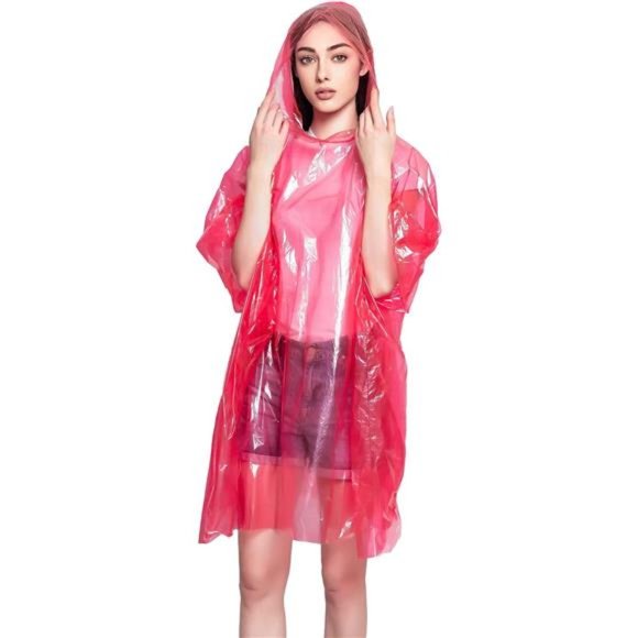 Red Emergency Storm Poncho. One size fits all. Disposable Polyethylene Rain Ponc - Picture 7 of 7